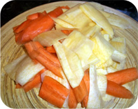 Haggis Tortellini, Neep and Carrot Crisps and Tattie Wedges Recipe